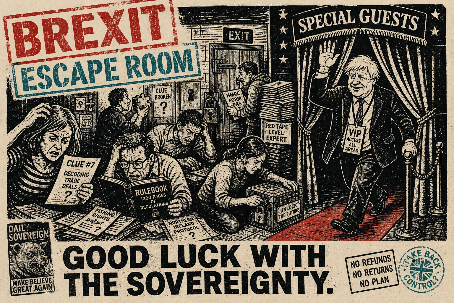 Satirical illustration: The Brexit Escape Room