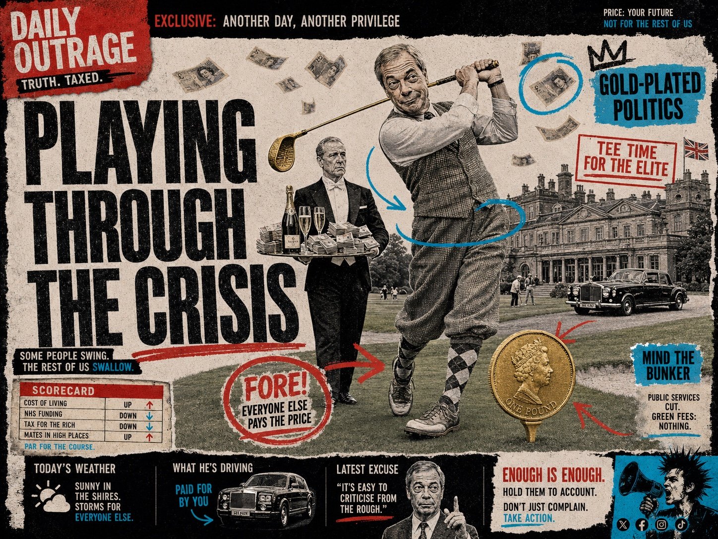 Satirical illustration: Playing Through the Crisis